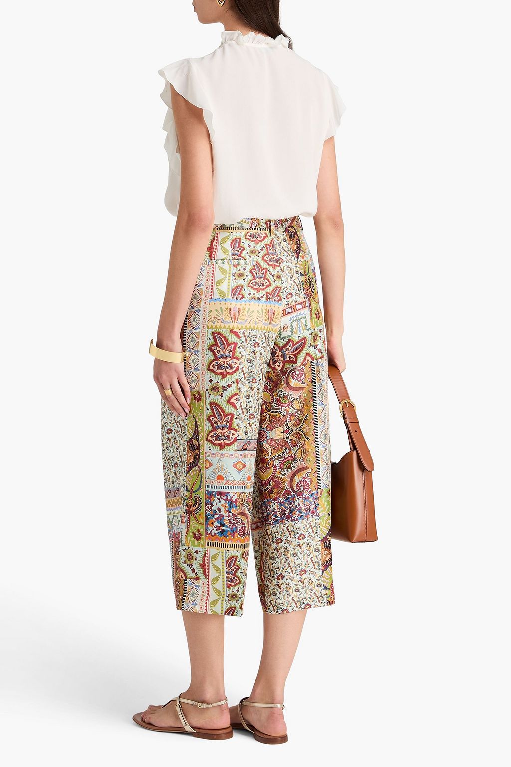 ETRO Cropped patchwork paisley-print silk-twill wide-leg pants