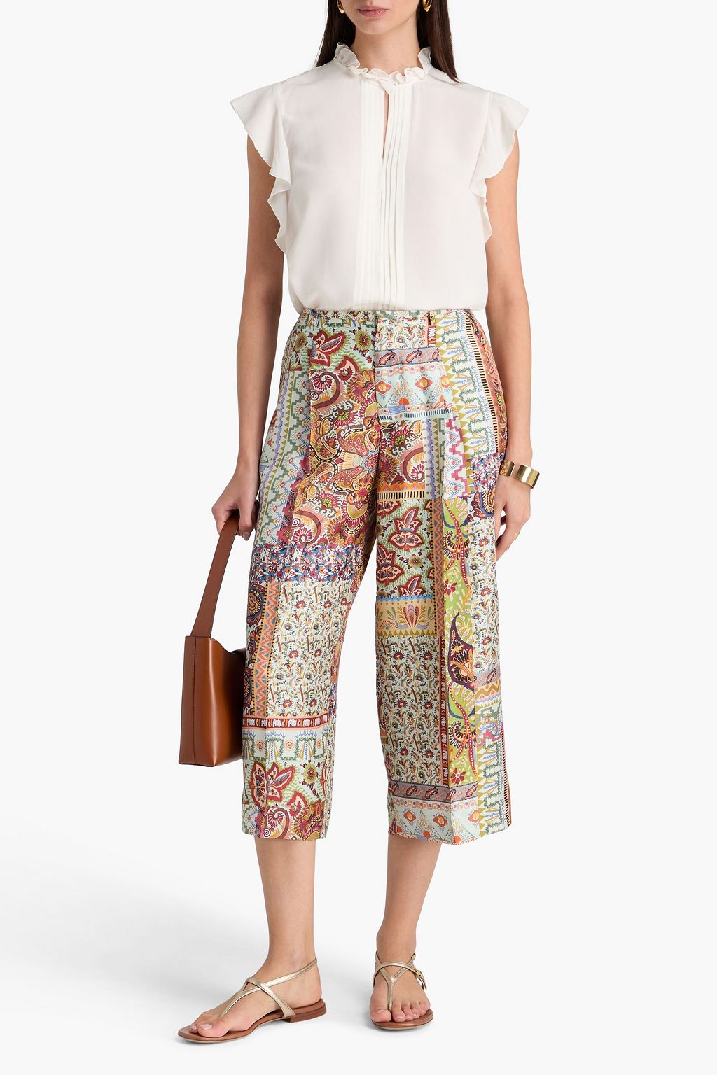 ETRO Cropped patchwork paisley-print silk-twill wide-leg pants