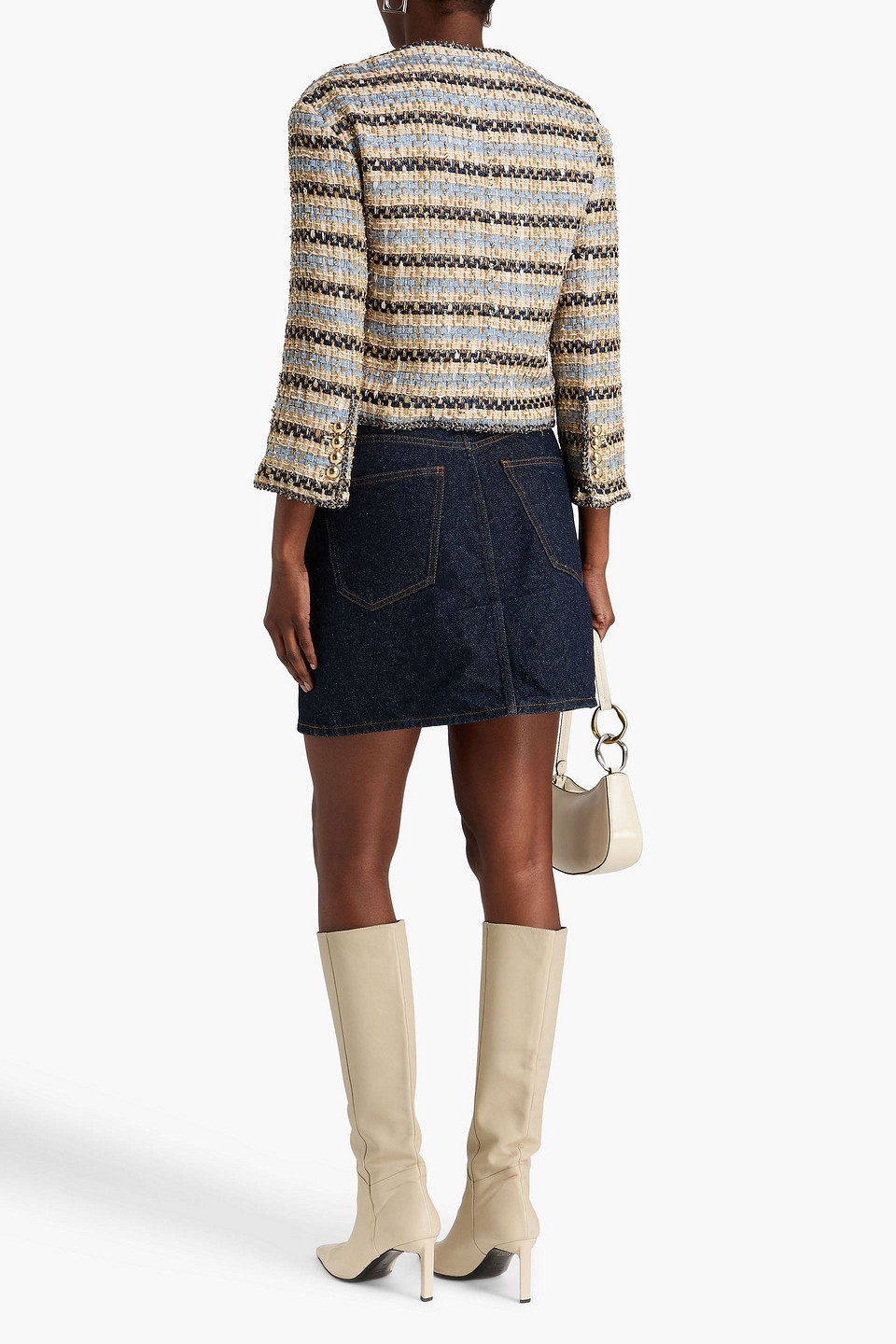 Veronica Beard Sumira Striped Metallic Tweed Jacket In Neutral