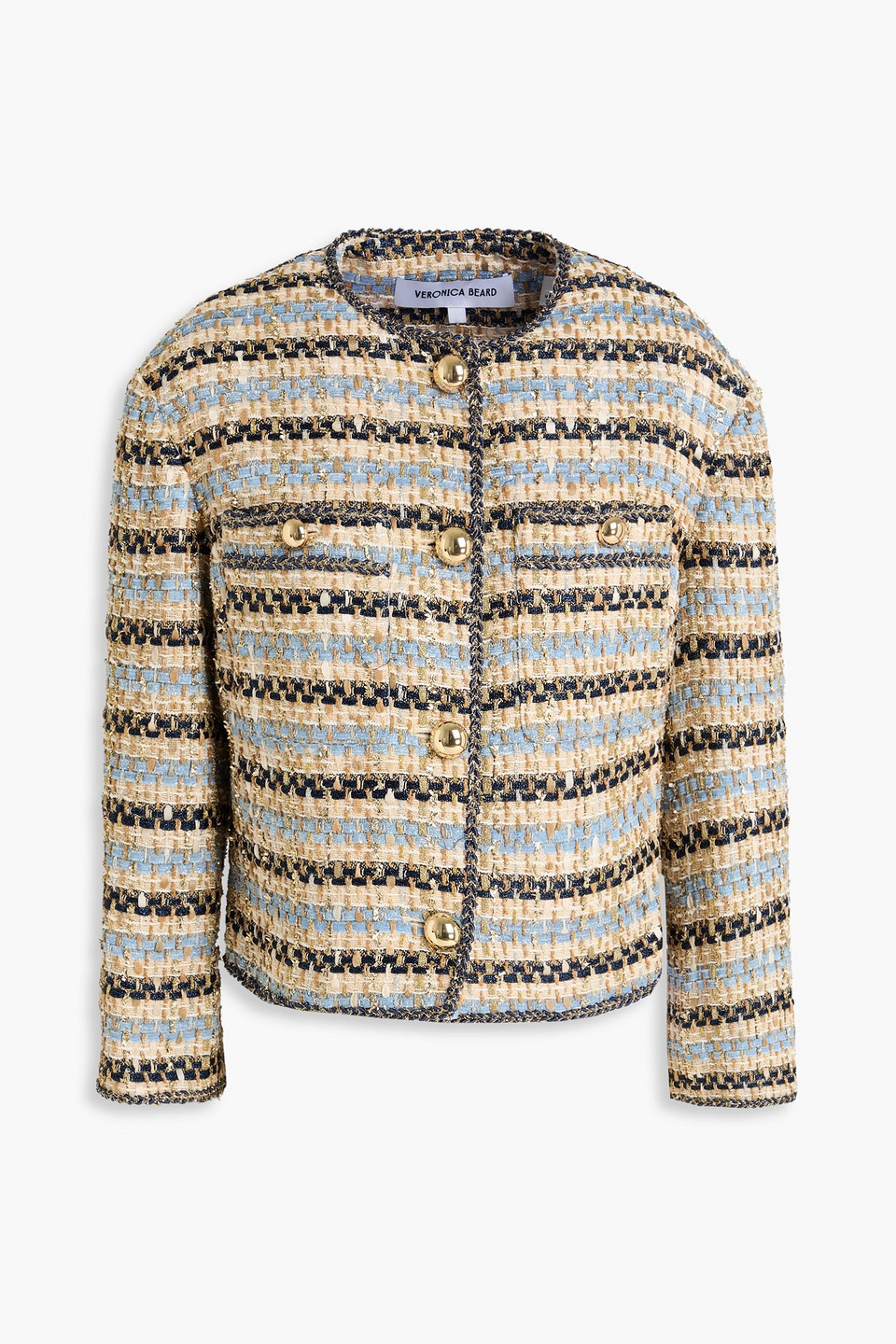 Veronica Beard Sumira Striped Metallic Tweed Jacket In Neutral