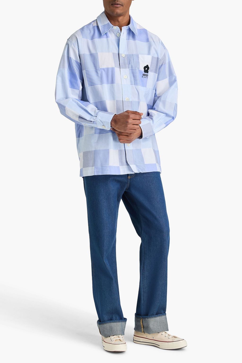 KENZO Patchwork-effect cotton-poplin shirt