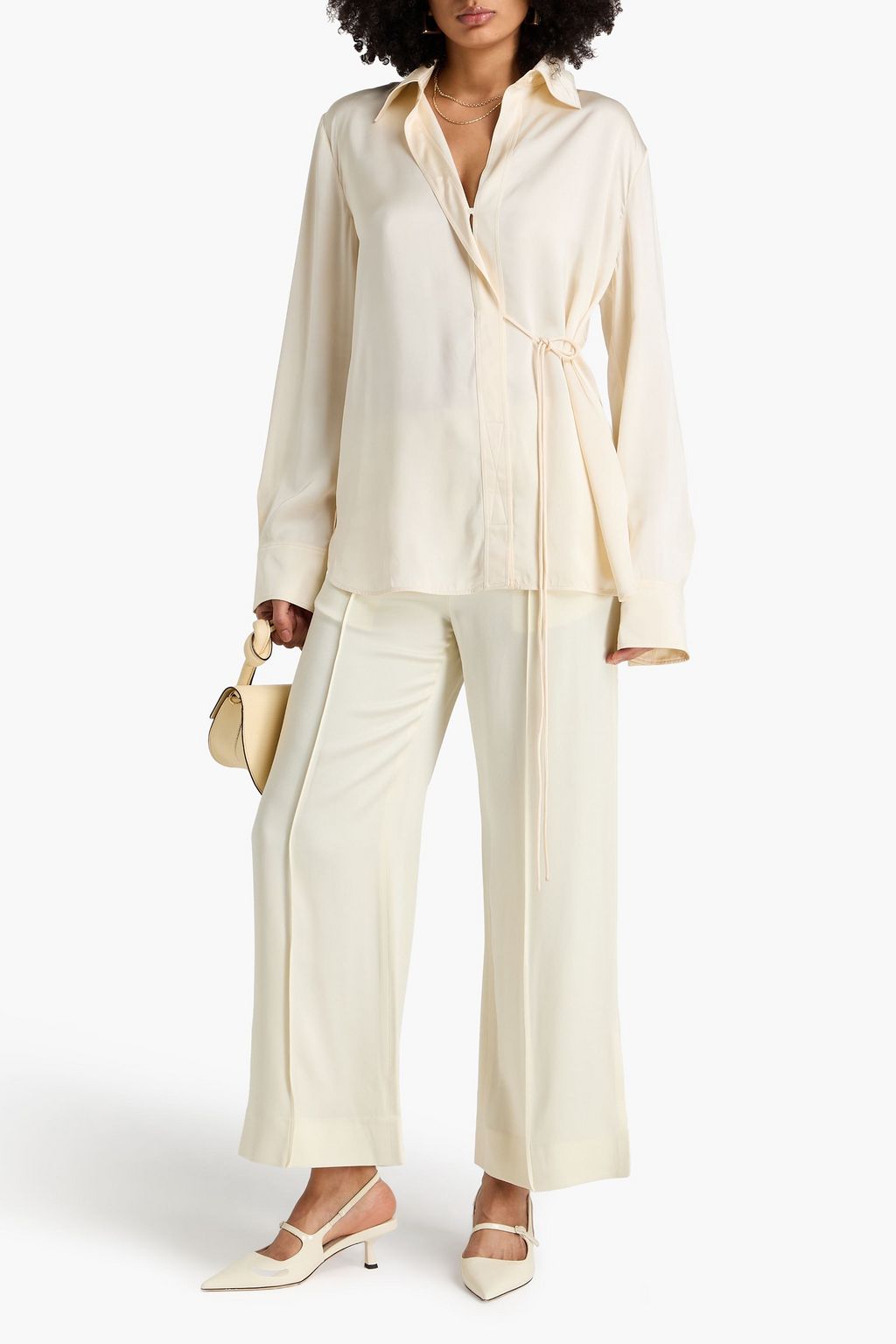 JIL SANDER Tie-detailed satin shirt