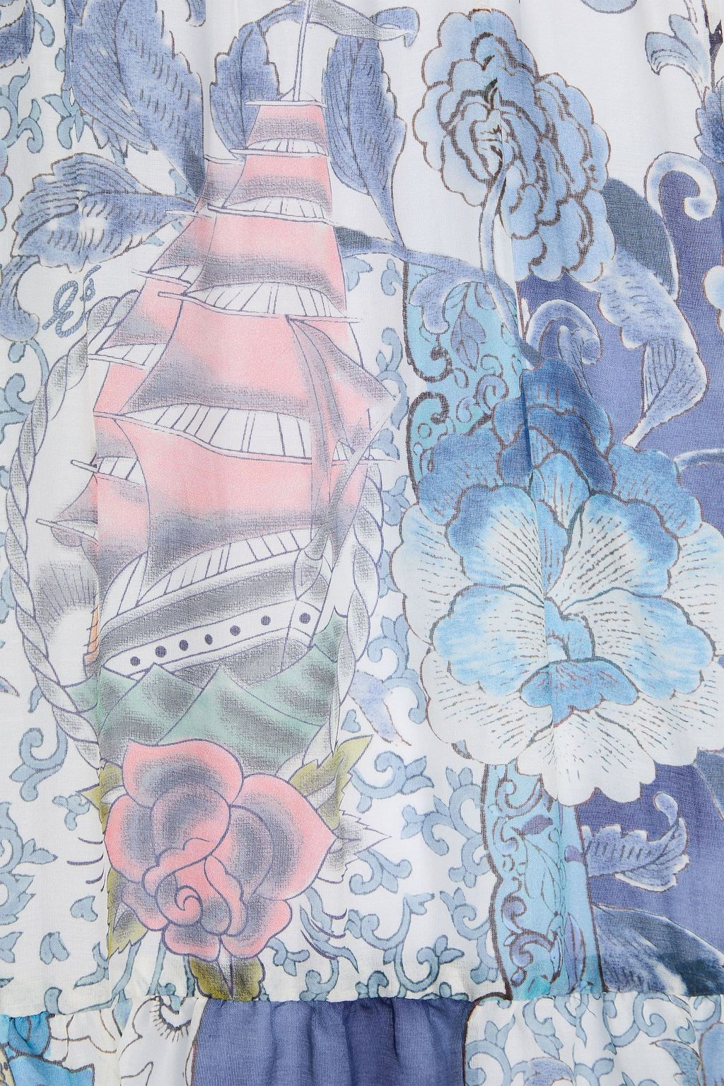 ETRO فستان طويل من الفوال المصنوع من مزيج الحرير والقطن بطبقات متدرجة مزين بطبعات