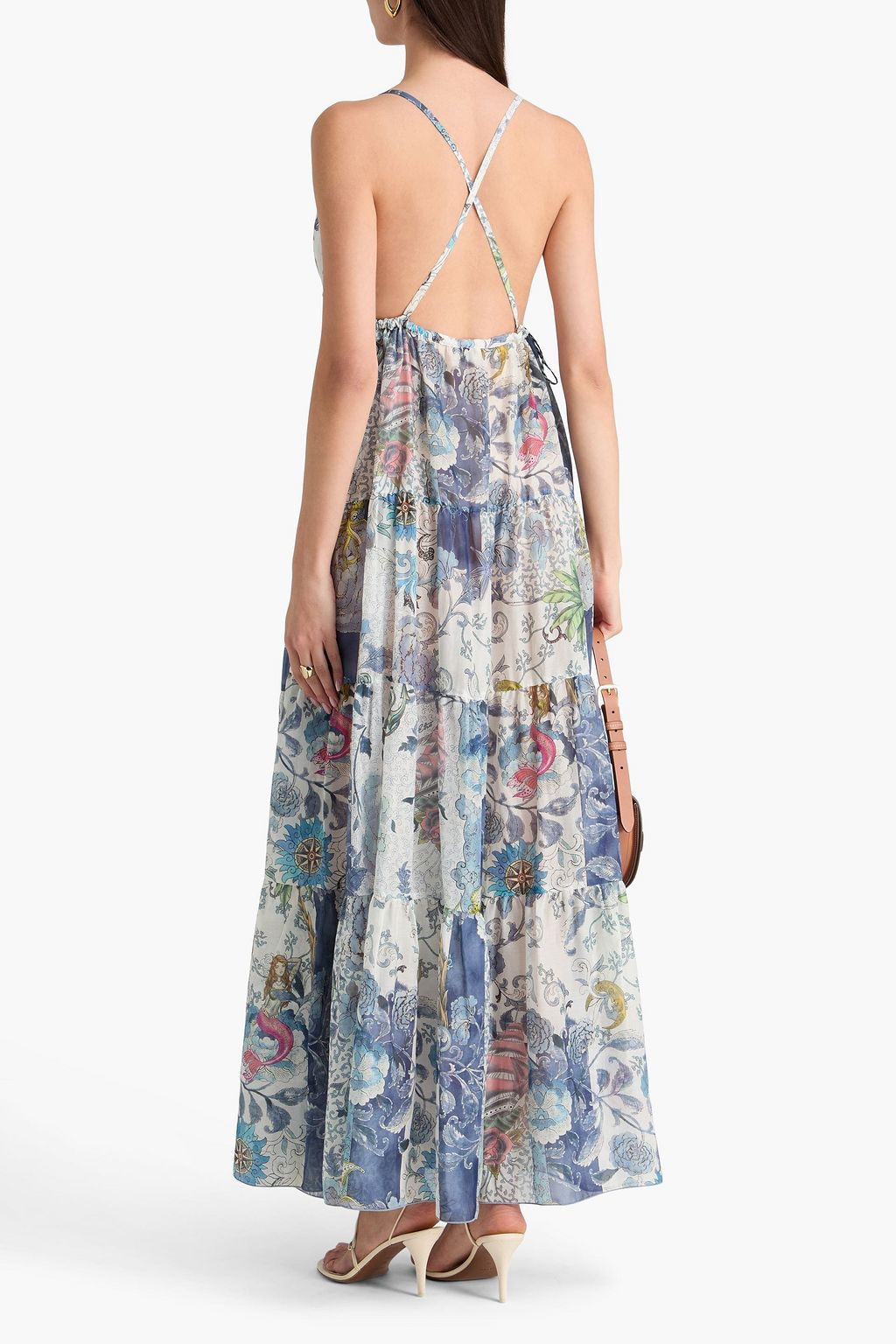 ETRO فستان طويل من الفوال المصنوع من مزيج الحرير والقطن بطبقات متدرجة مزين بطبعات