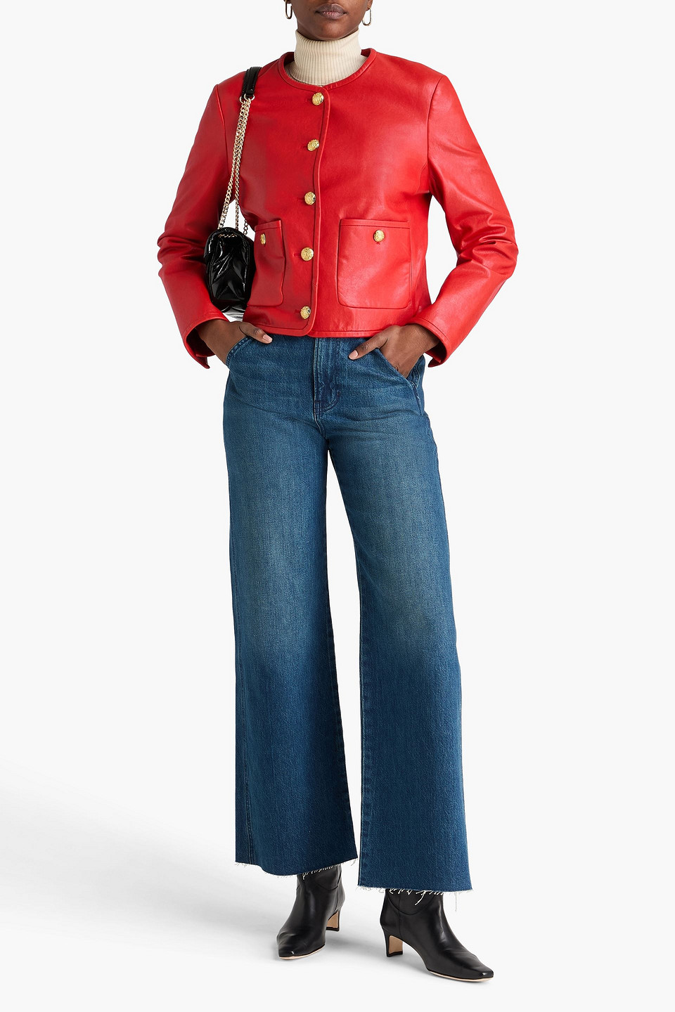 Veronica Beard Andrea Button-down Leather Jacket In Red