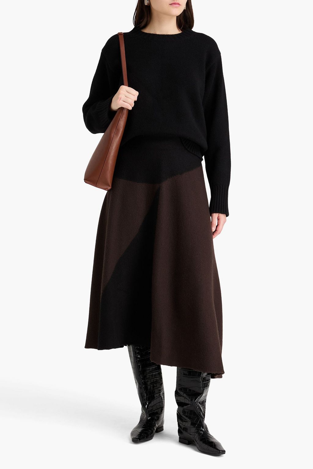 JIL SANDER تنورة متوسطة الطول من الصوف بلونين