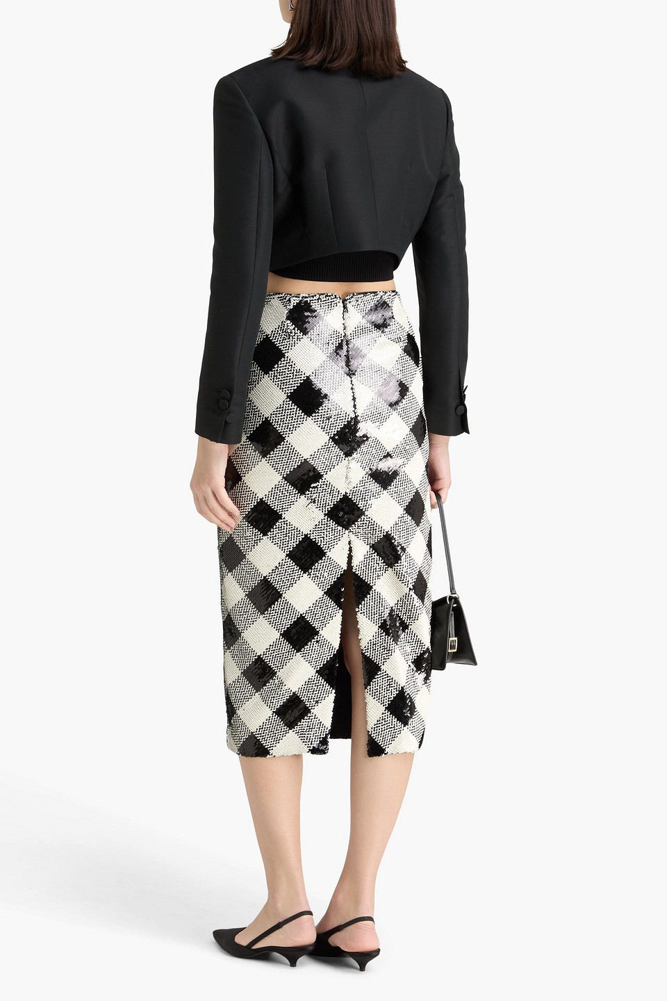 Veronica Beard Allora Checked Sequined Crepe Midi Skirt In Black