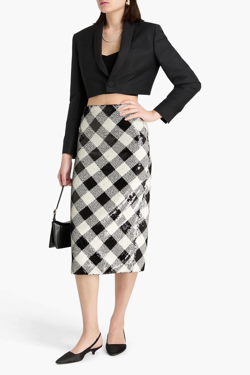 VERONICA BEARD Allora checked sequined crepe midi skirt