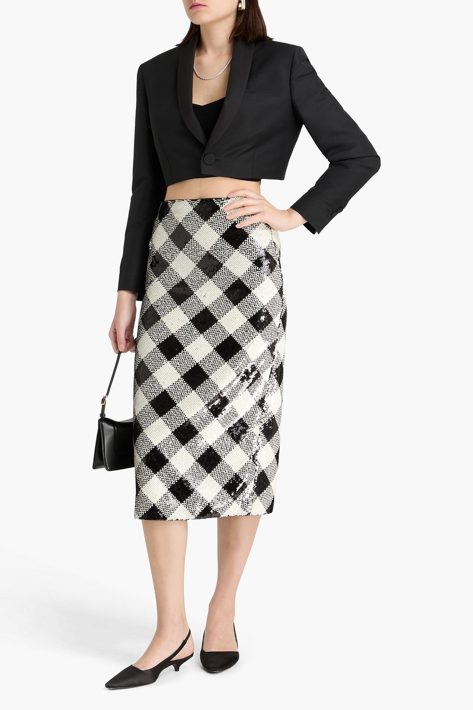Veronica Beard Allora Checked Sequined Crepe Midi Skirt In Black