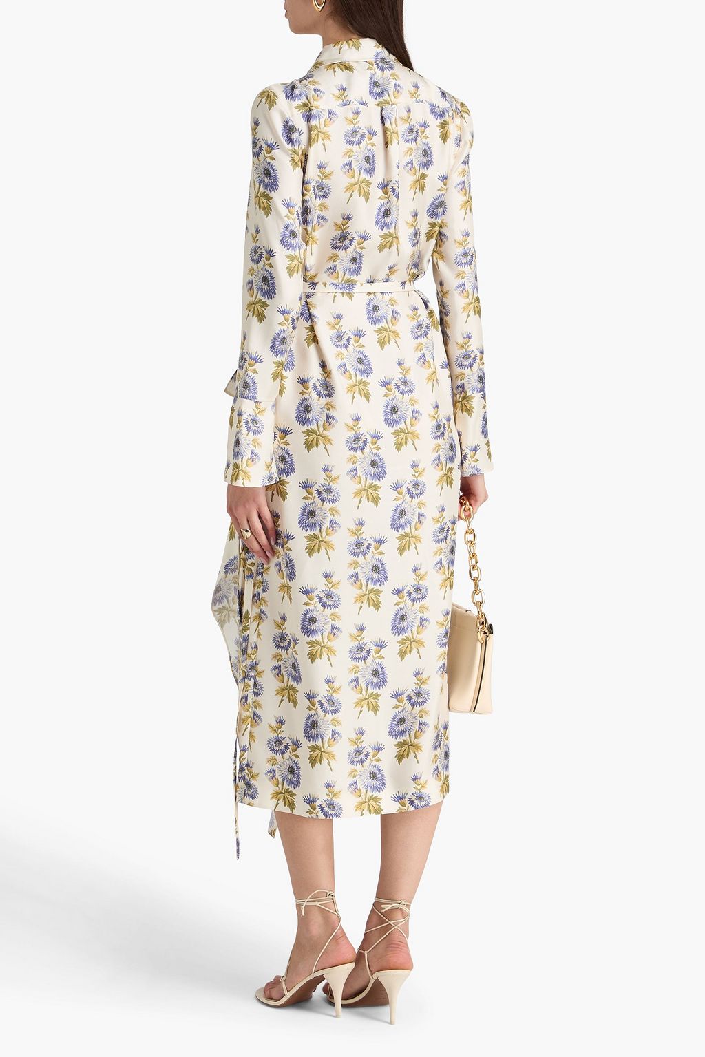 ETRO فستان ملتفّ متوسط الطول من التويل المصنوع من مزيج الحرير مزين بطبعة الأزهار وبكشاكش