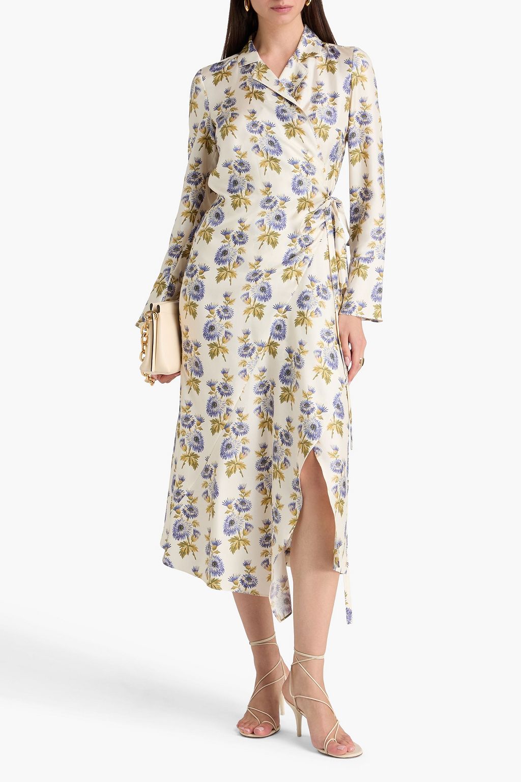 ETRO فستان ملتفّ متوسط الطول من التويل المصنوع من مزيج الحرير مزين بطبعة الأزهار وبكشاكش