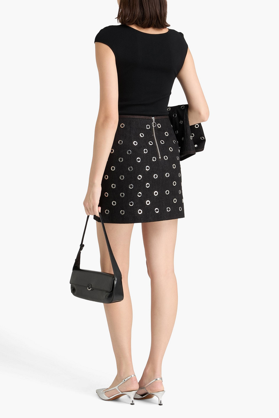 Veronica Beard Blaire Eyelet-embellished Denim Mini Skirt In Black
