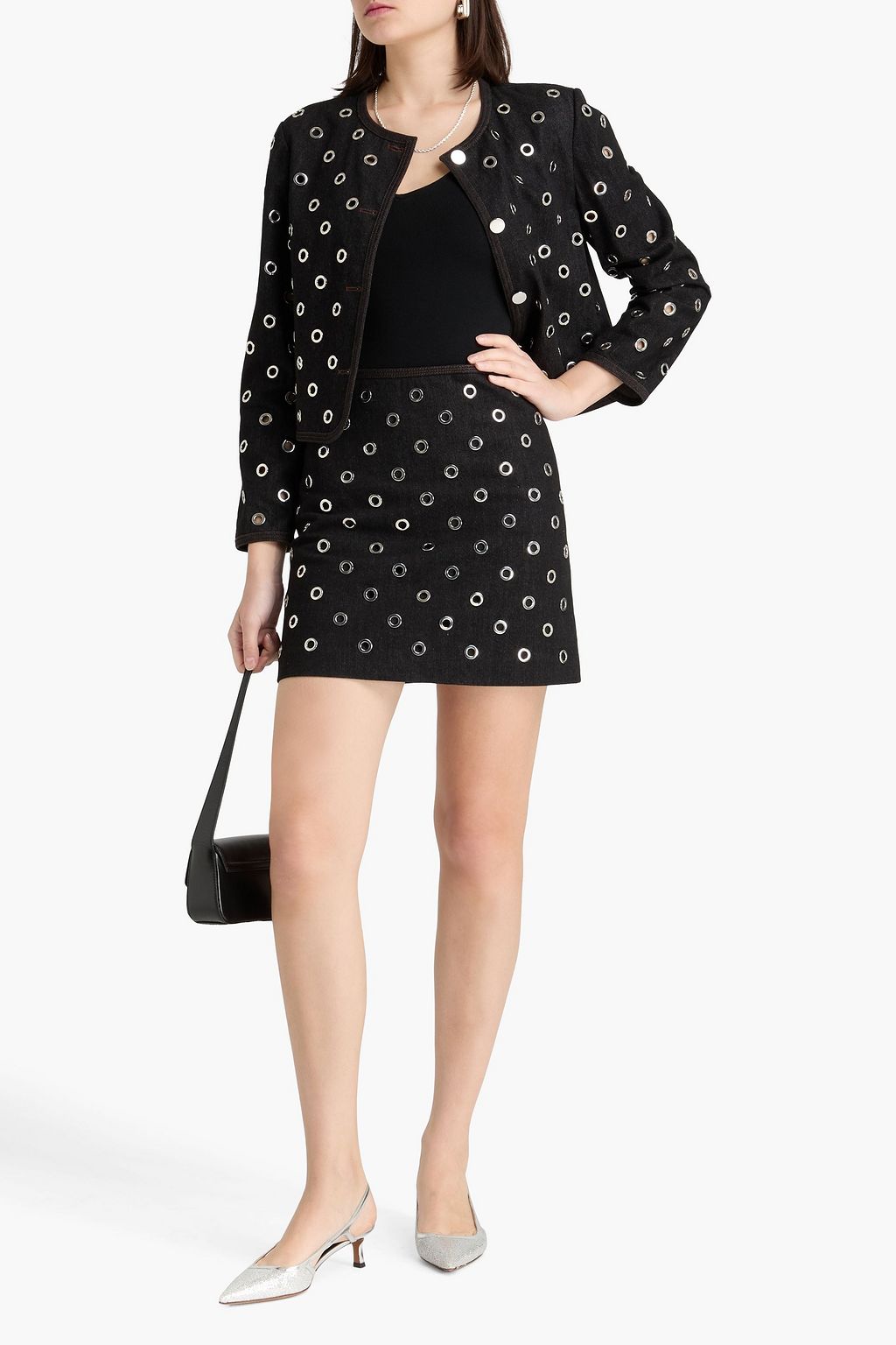 VERONICA BEARD Blaire eyelet-embellished denim mini skirt