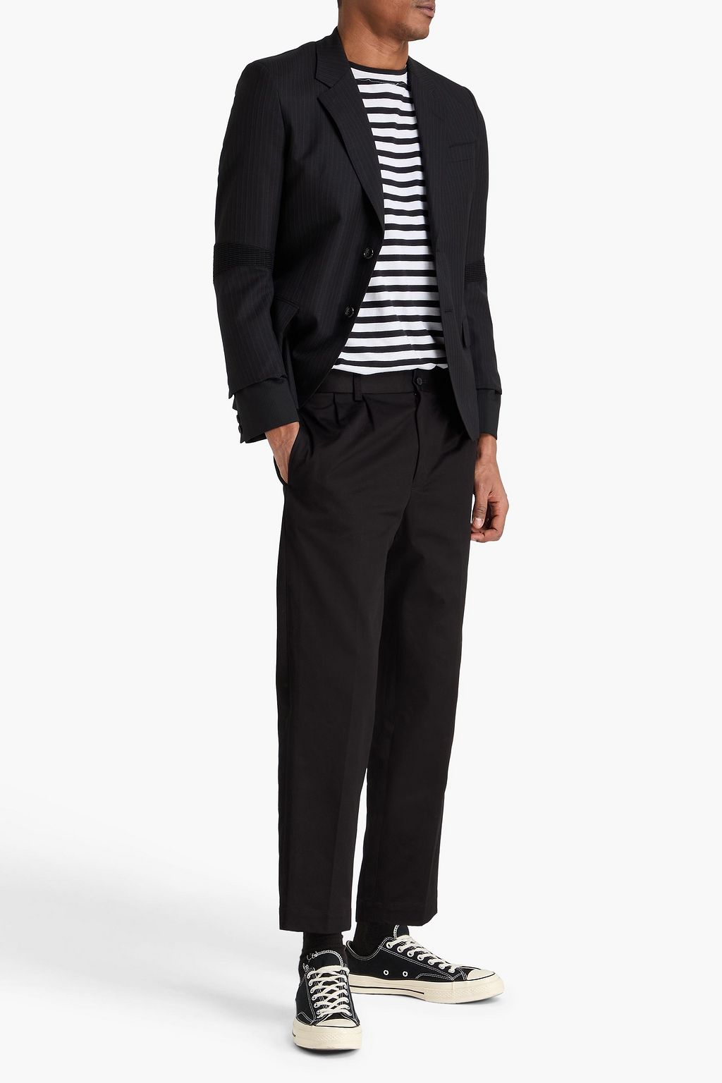 JUNYA WATANABE COMME DES GARÇONS X BROOKS BROTHERS Cropped slim-fit peated cotton-twill pants
