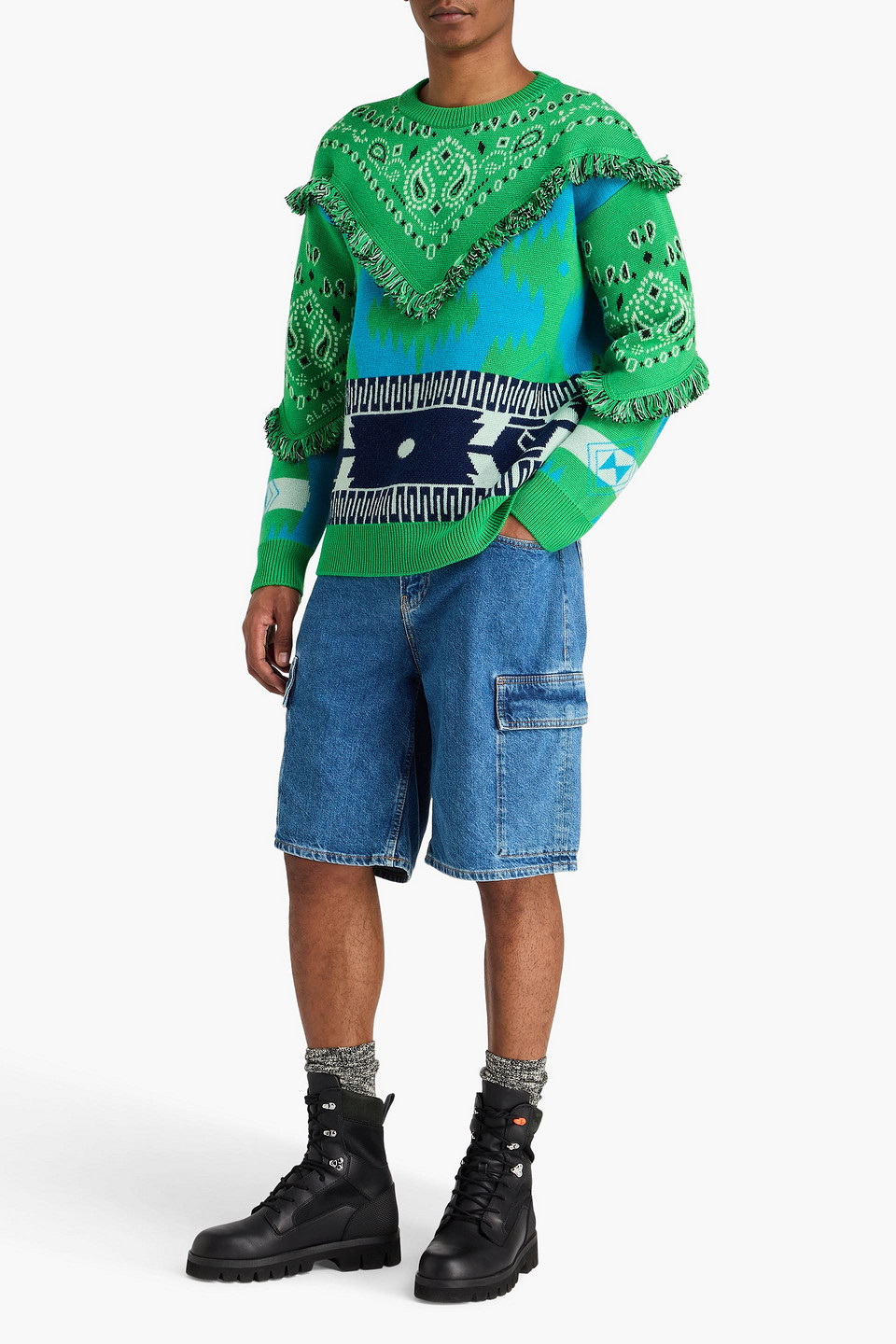  Alanui - Pullover Aus Jacquard-strick Aus Wolle Mit Fransen - Grün - Xs 