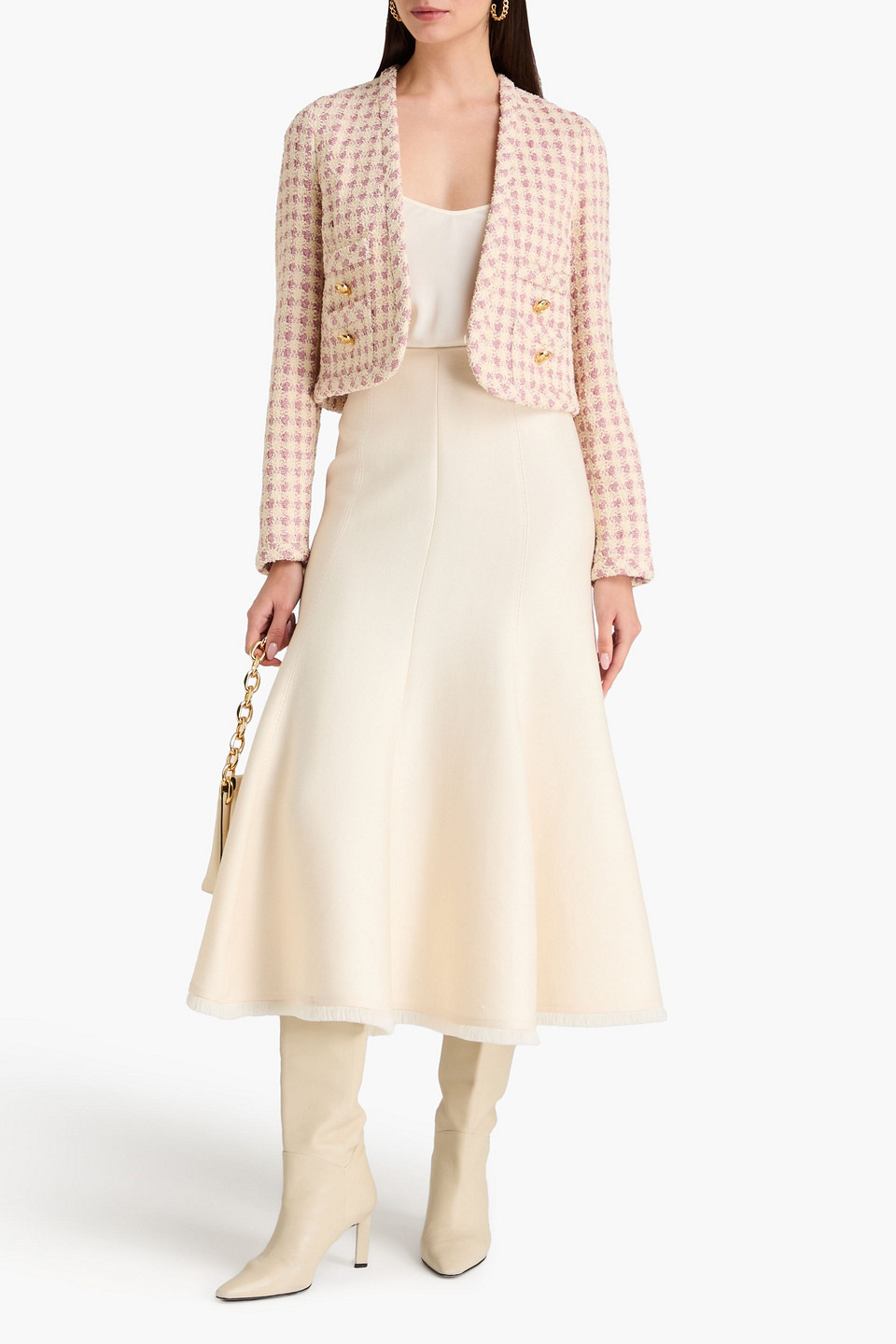  Giambattista Valli - Jacke Aus Bouclé-tweed Mit Hahnentrittmuster Und Metallic-effekt - Pink - It 38 