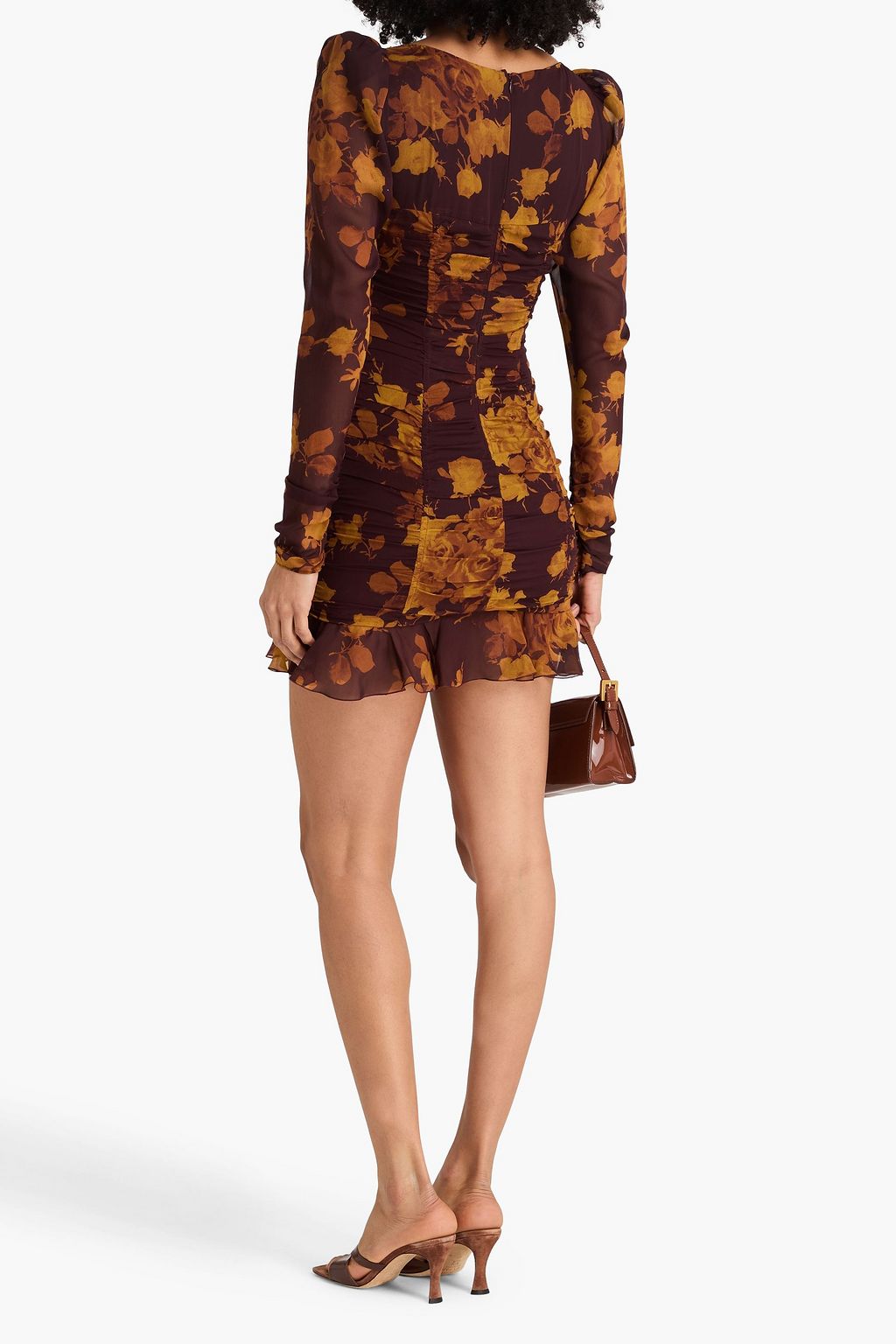 ALESSANDRA RICH Ruched floral-print silk-chiffon mini dress