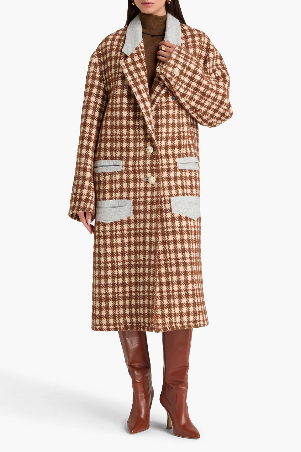  Etro - Double-breasted Houndstooth Bouclé-tweed Coat - Brown - It 44 