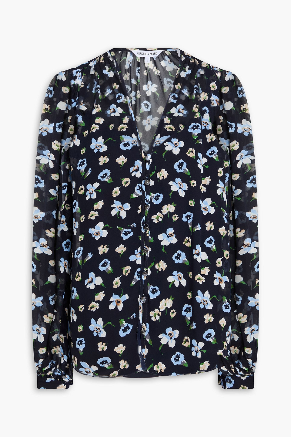 Veronica Beard Alec Floral-print Silk-georgette Blouse In Blue