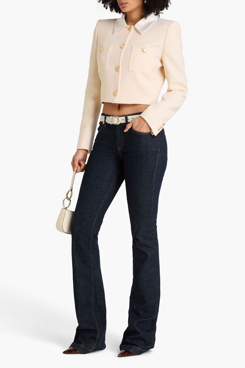 ALESSANDRA RICH Cropped satin-trimmed wool-crepe jacket
