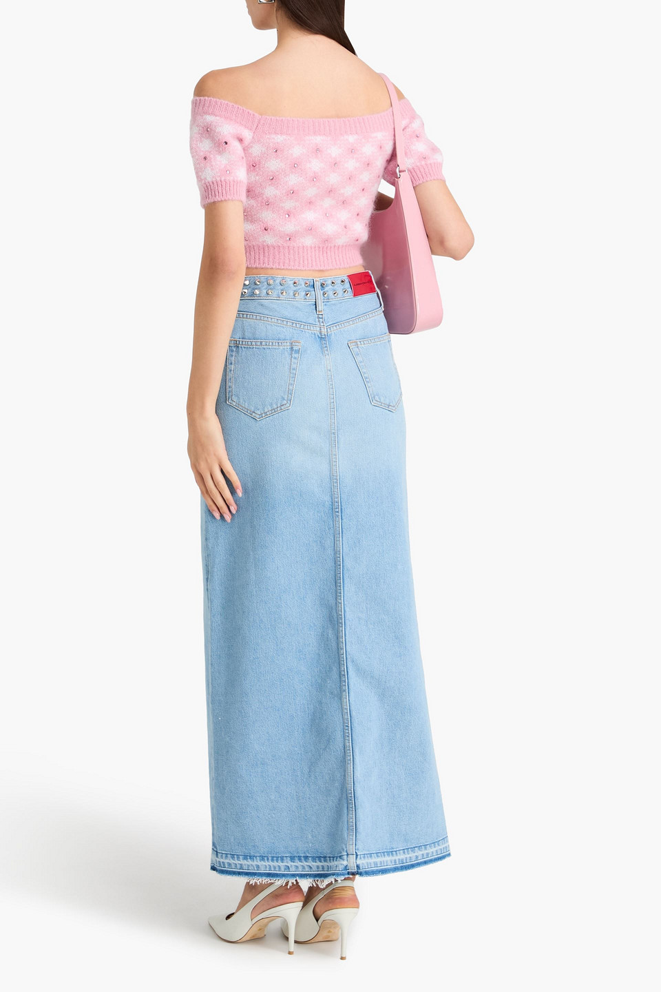  Alessandra Rich - Cropped Pullover Aus Pointelle-strick Aus Einer Mohairmischung Mit Kristallverzierung - Blau - 24 