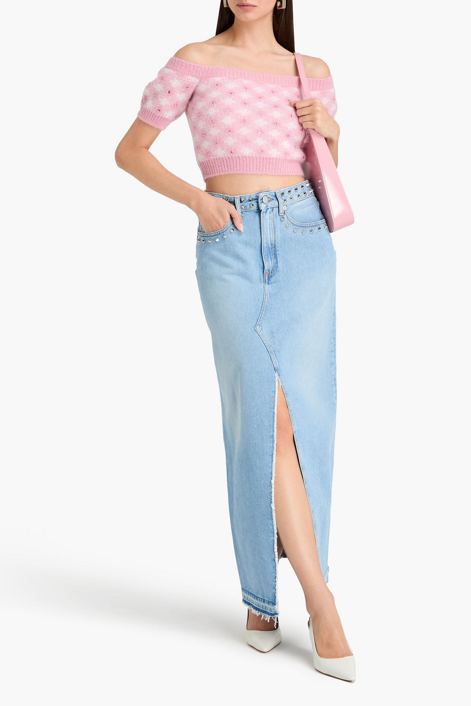  Alessandra Rich - Cropped Pullover Aus Pointelle-strick Aus Einer Mohairmischung Mit Kristallverzierung - Blau - 24 