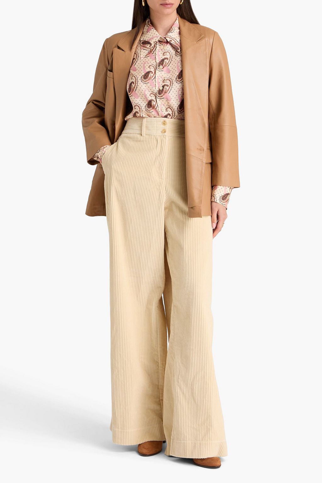 ETRO بنطال بأرجل واسعة من القطن والمخمل المضلّع