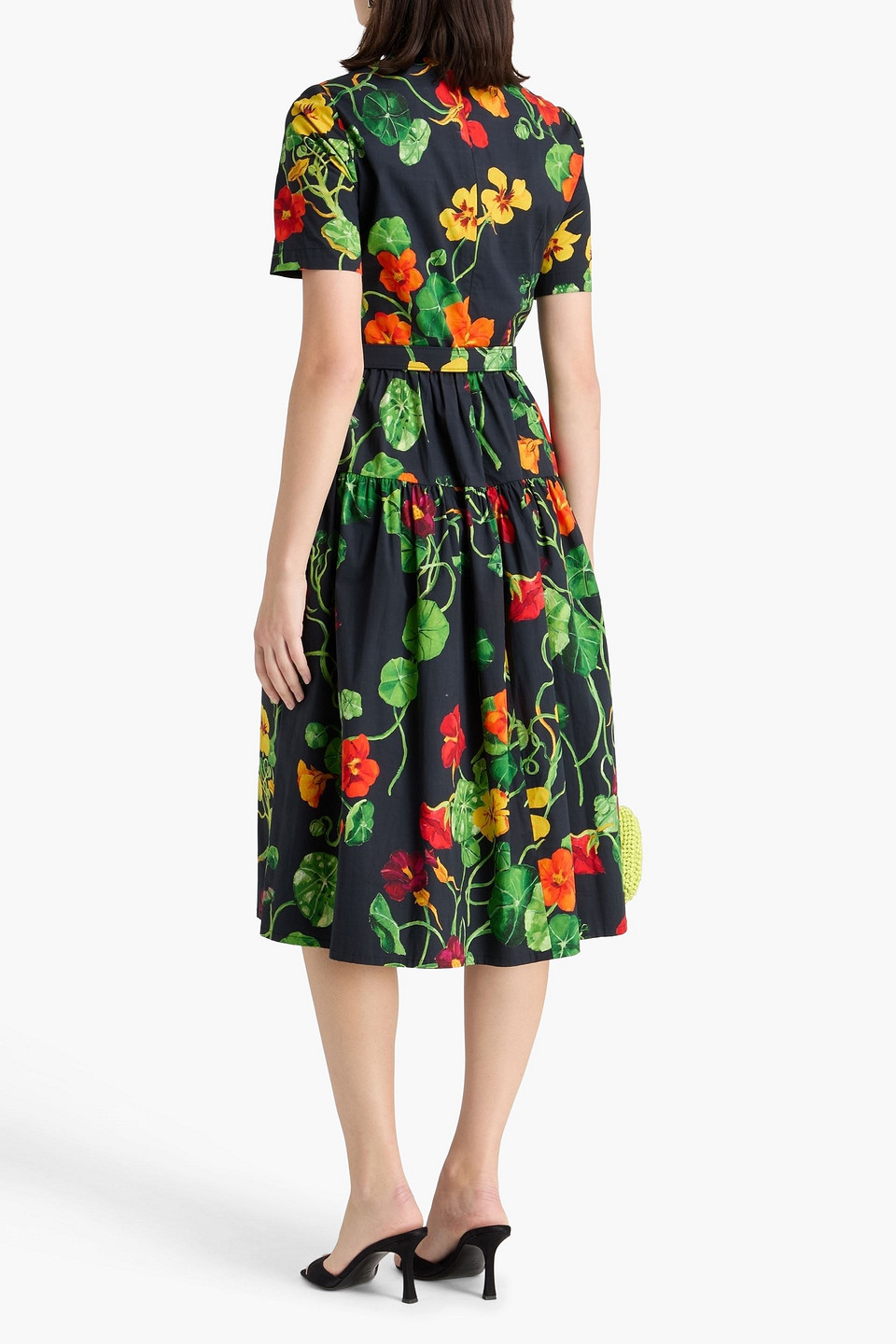 Oscar De La Renta - Gestuftes Midikleid Aus Popeline Aus Einer Baumwollmischung Mit Floralem Print - Blau - Us 2 
