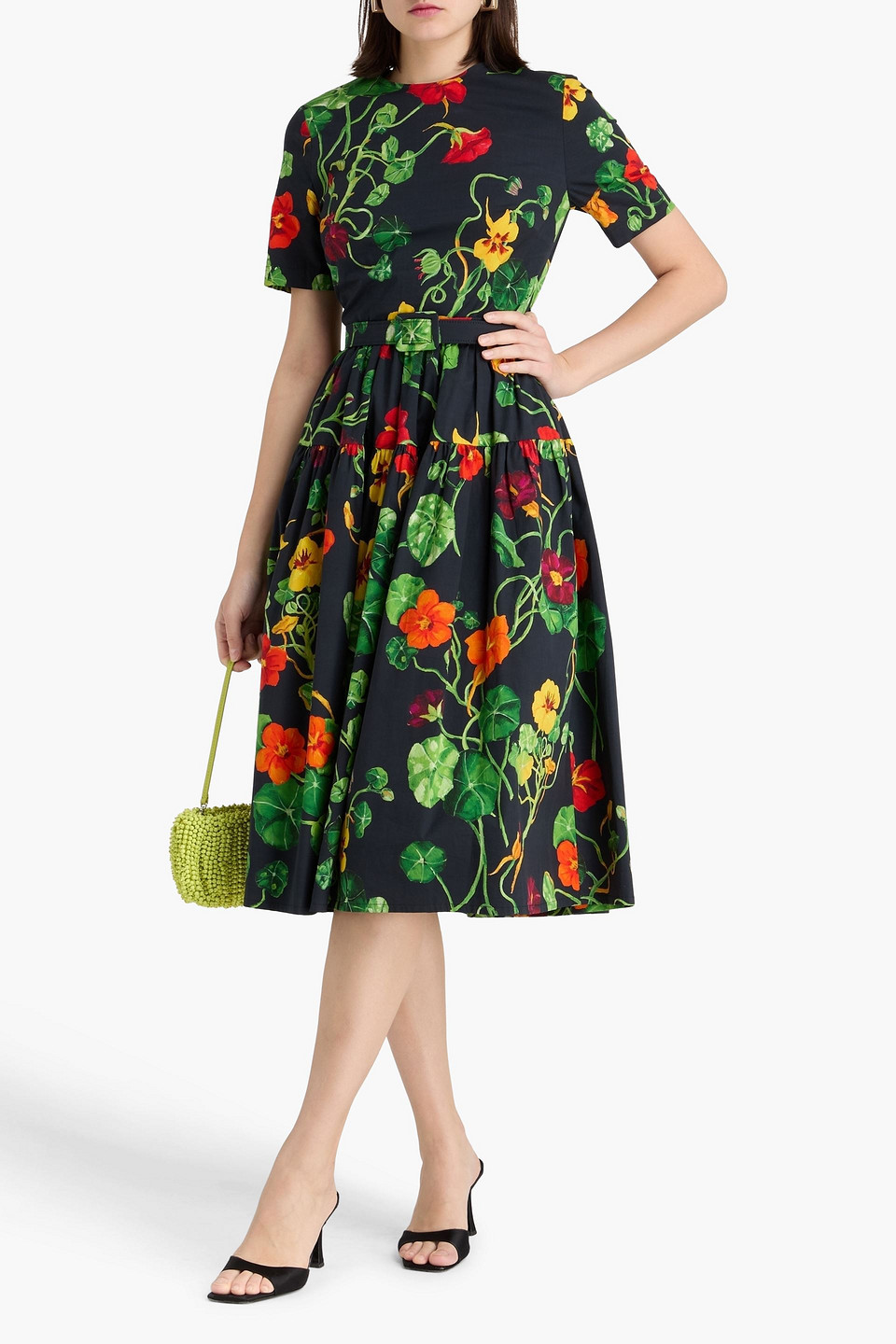  Oscar De La Renta - Gestuftes Midikleid Aus Popeline Aus Einer Baumwollmischung Mit Floralem Print - Blau - Us 2 