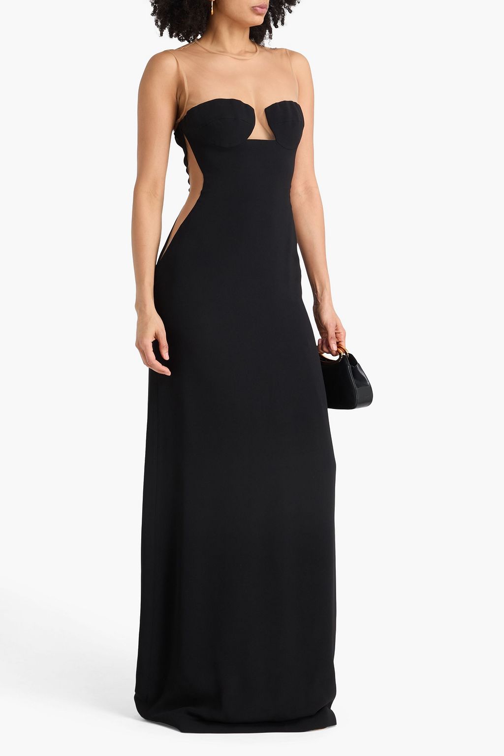 STELLA MCCARTNEY فستان سهرة من الكريب بقِطع محاكة بجانب بعضها البعض من قماش التول