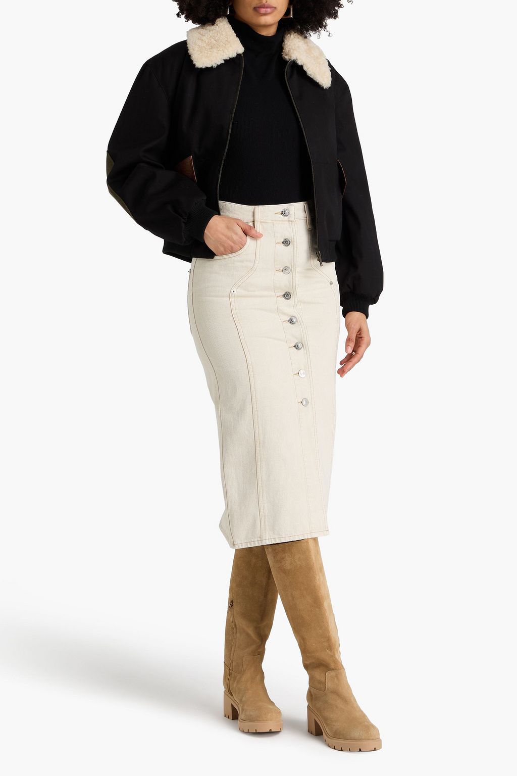 FRAME コットンツイル ボンバージャケット ムートントリム