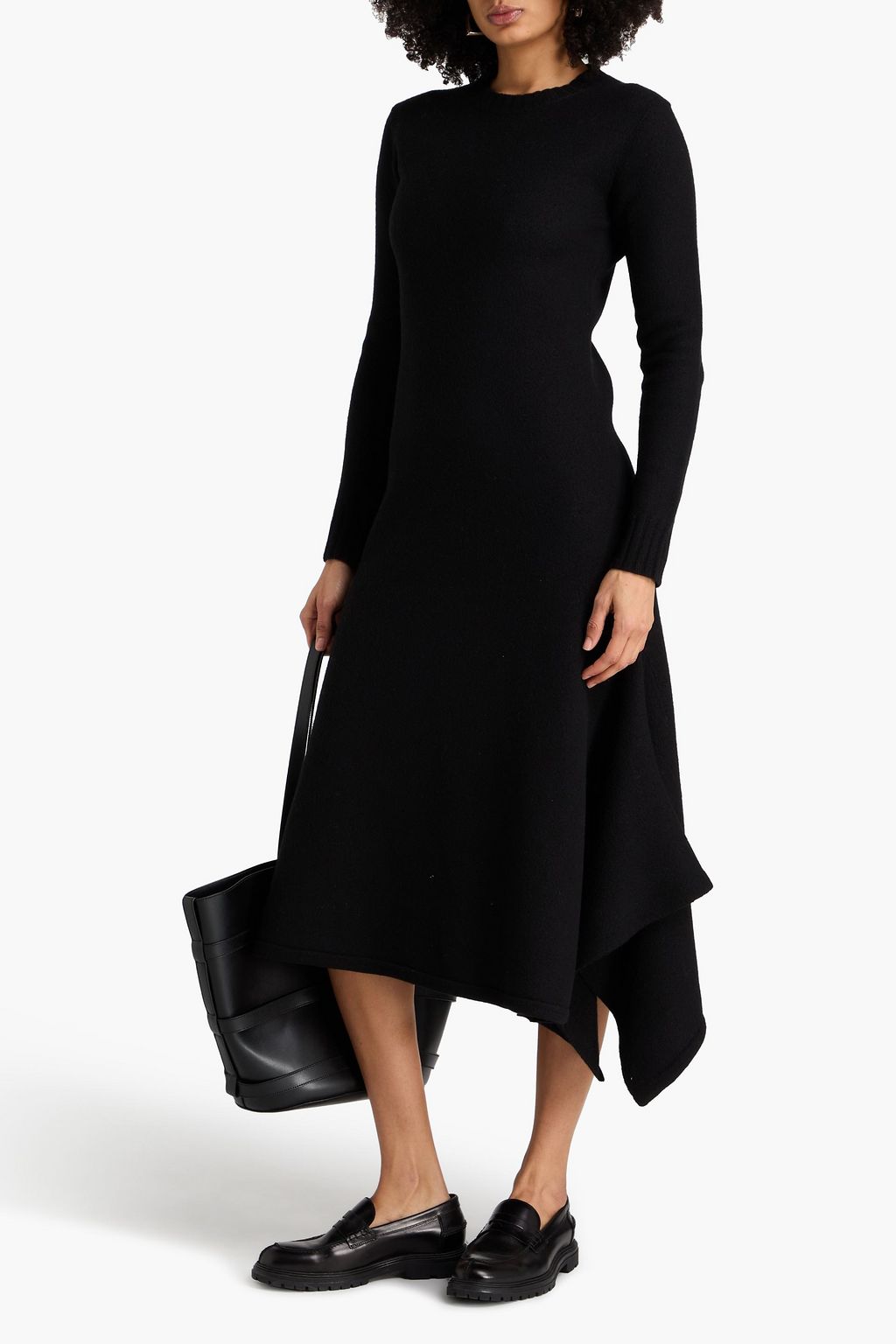 JIL SANDER Draped bouclé wool midi dress