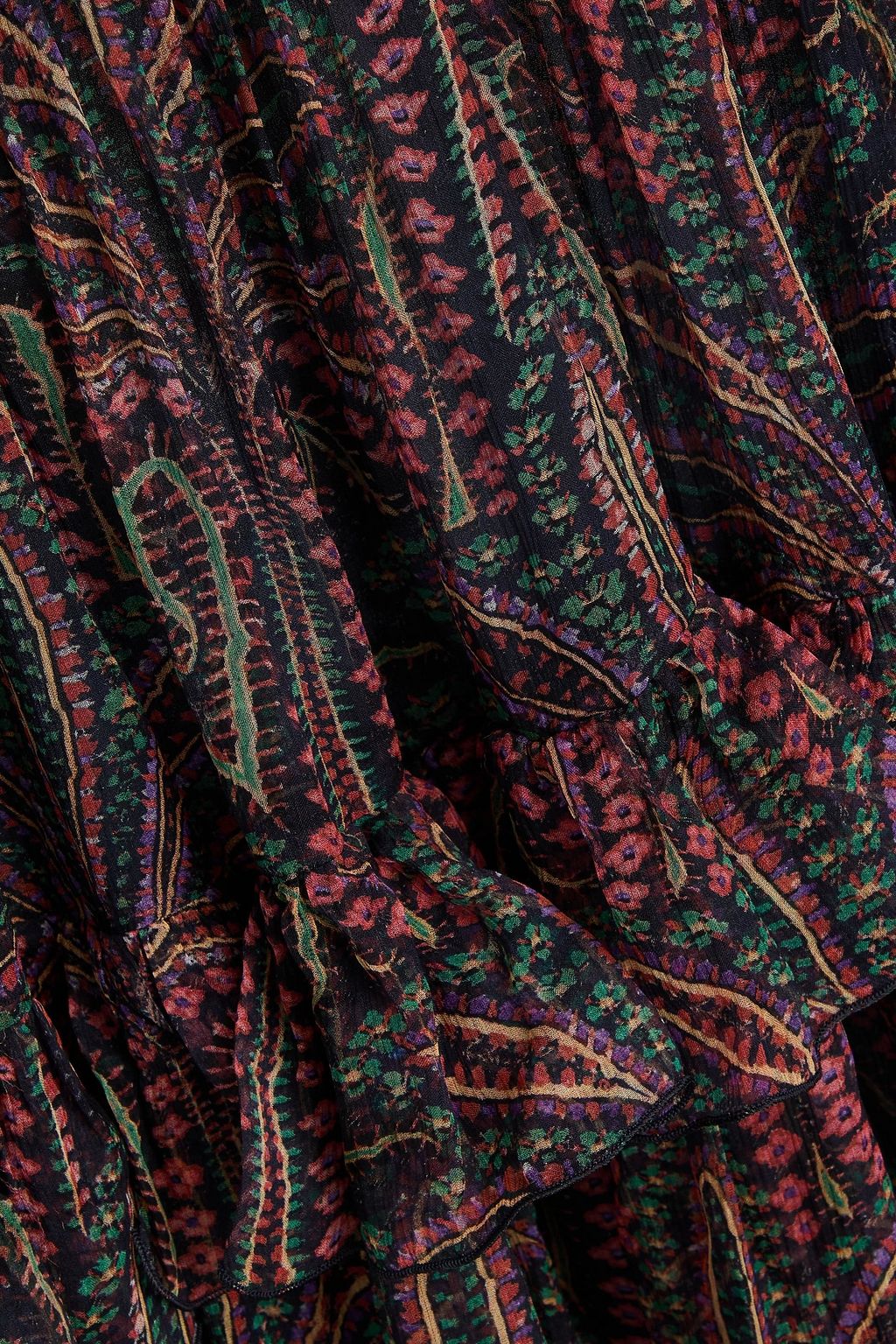 ETRO فستان طويل من الكريبون الحريري بطبعة بيزلي بكشاكش وبطبقات متدرجة