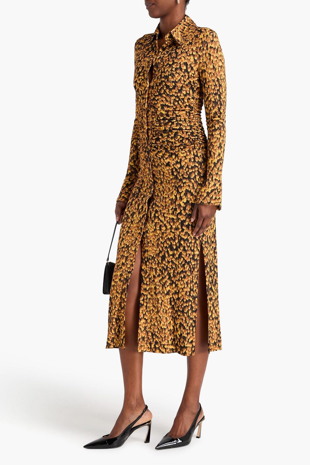 ALTUZARRA Ruched printed jersey midi shirt dress