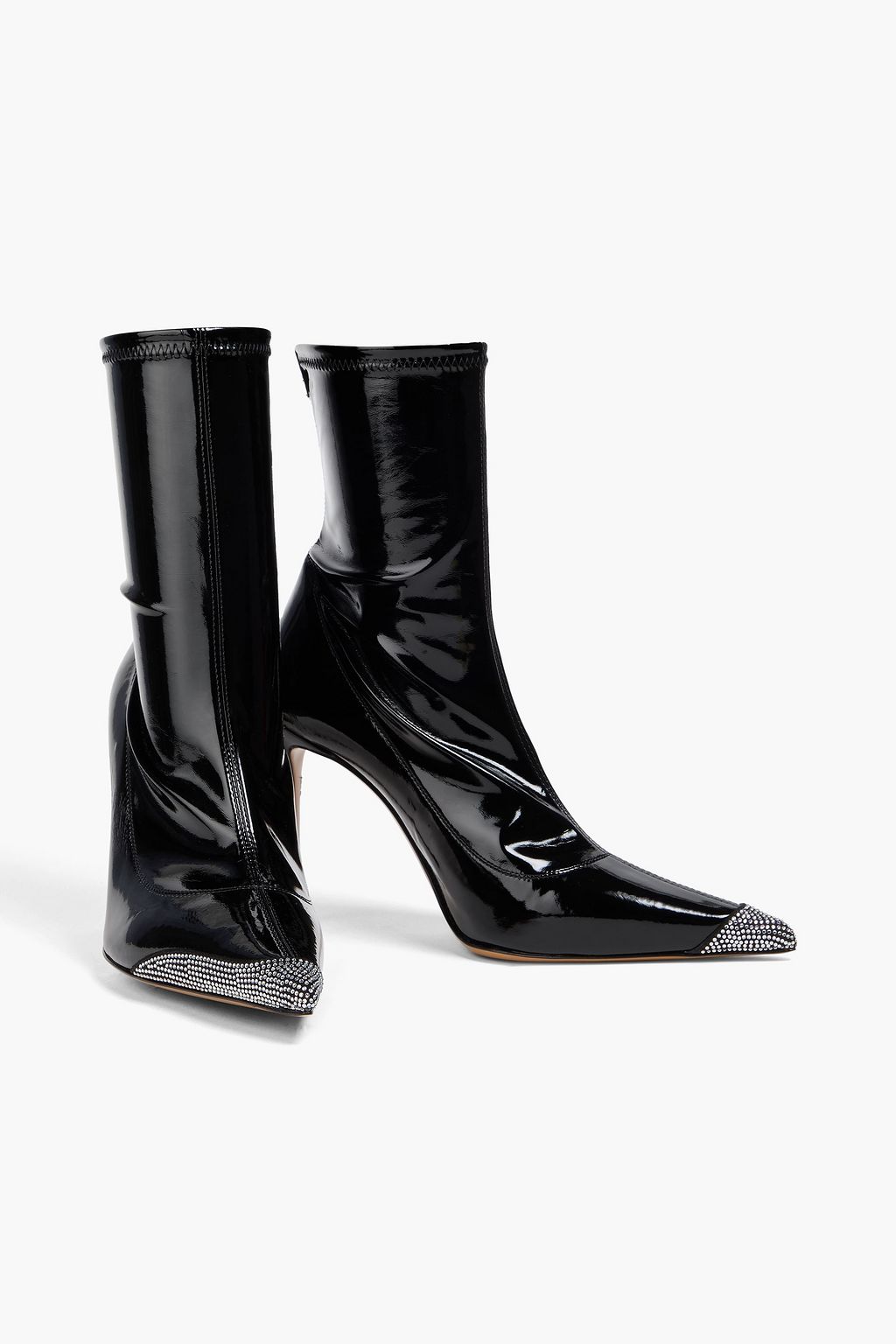 ALEXANDRE VAUTHIER Raquel 105 crystal-embellished satin-trimmed vinyl sock boots