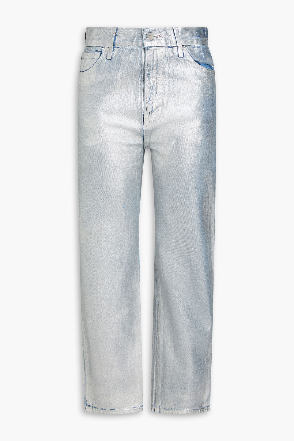 Veronica Beard Daniela Coated High-rise Straight-leg Jeans In Silver