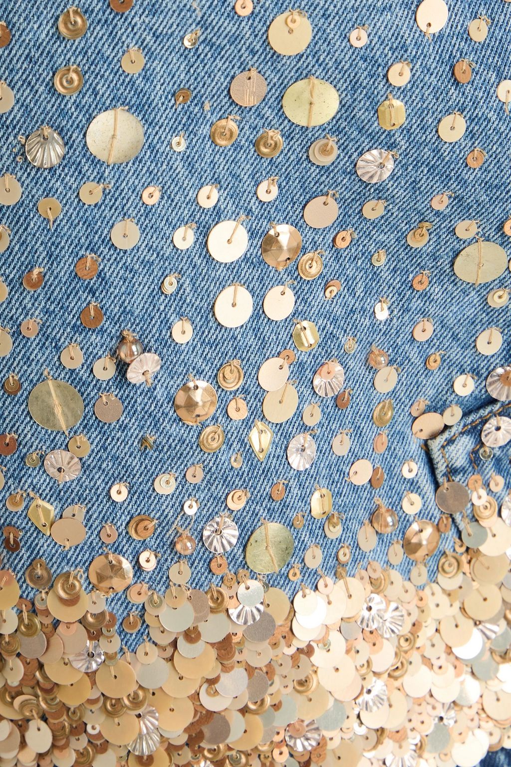 FRAME تنورة قصيرة "ذا تشامبين" من الدنيم مزينة بدوائر