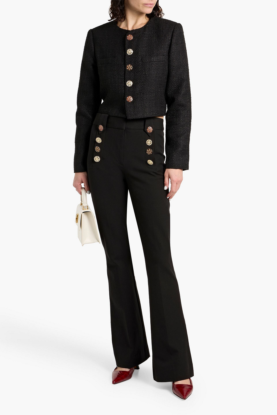 Derek Lam 10 Crosby Robertson Embellished Cotton-blend Twill Flared Pants In Black