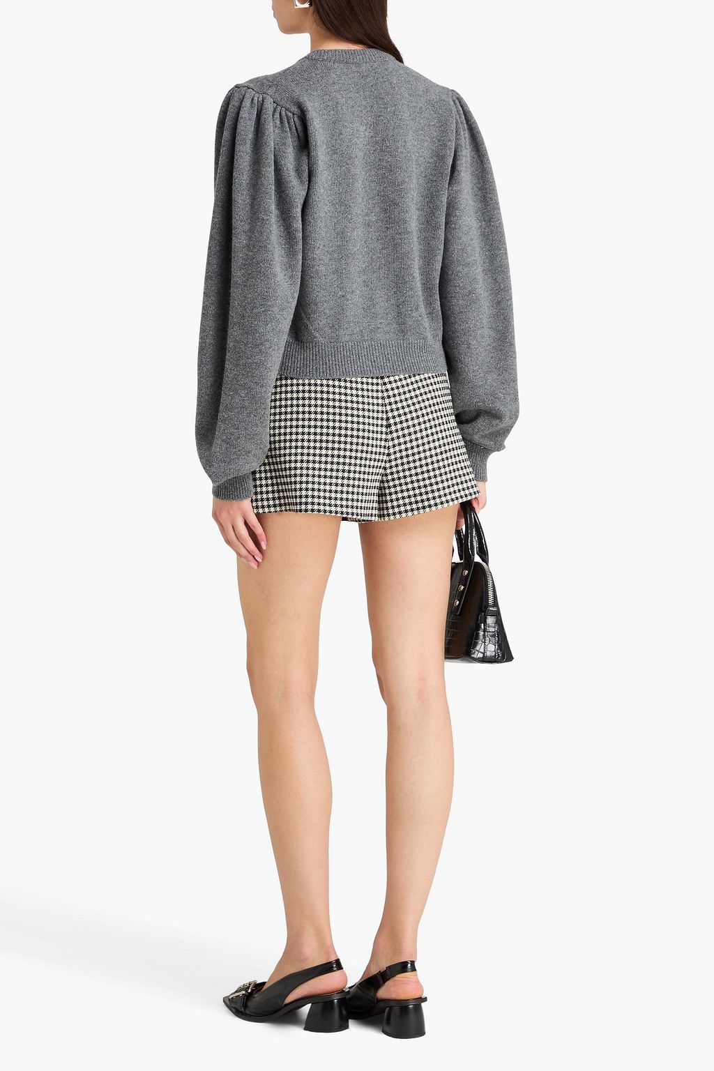 ALESSANDRA RICH Cropped embroidered argyle wool cardigan