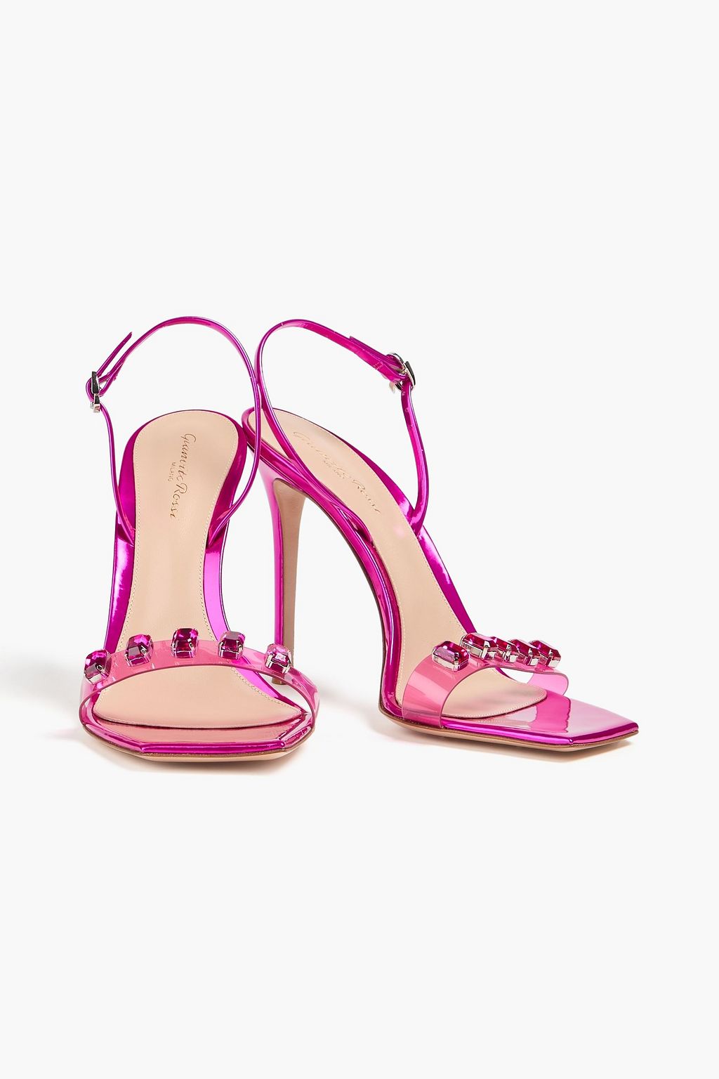 GIANVITO ROSSI Ribbon Candy 105 embellished PVC and mirrored-leather sandals