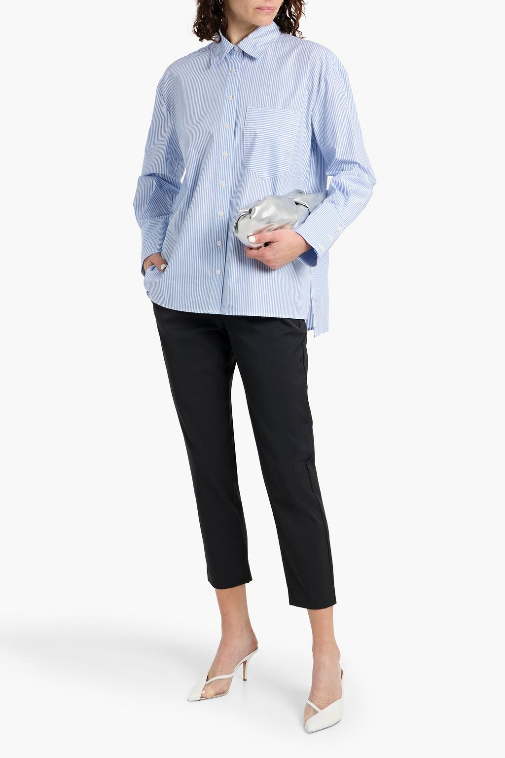 DEREK LAM 10 CROSBY Estrella metallic striped cotton-blend poplin shirt