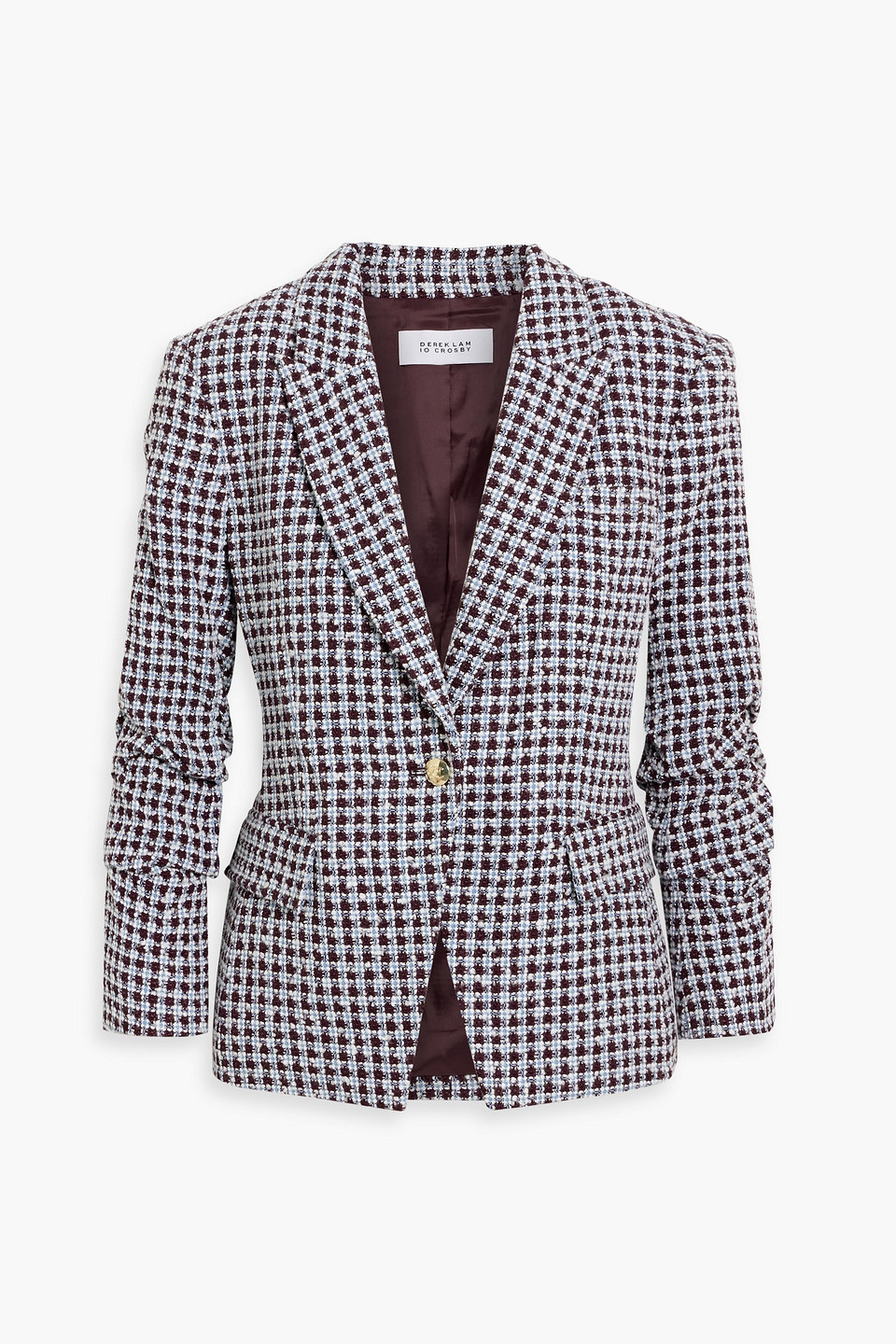 Derek Lam 10 Crosby Ralph Ruched Cotton-blend Tweed Blazer In Brown
