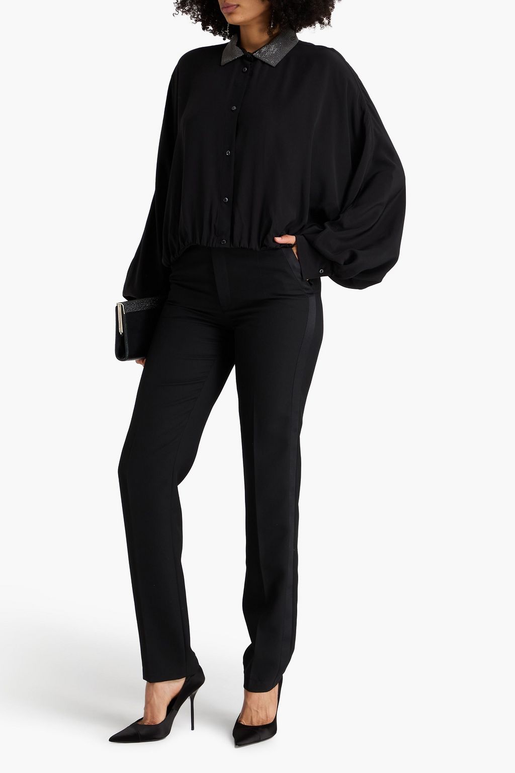 BRUNELLO CUCINELLI Bead-embellished silk crepe de chine shirt