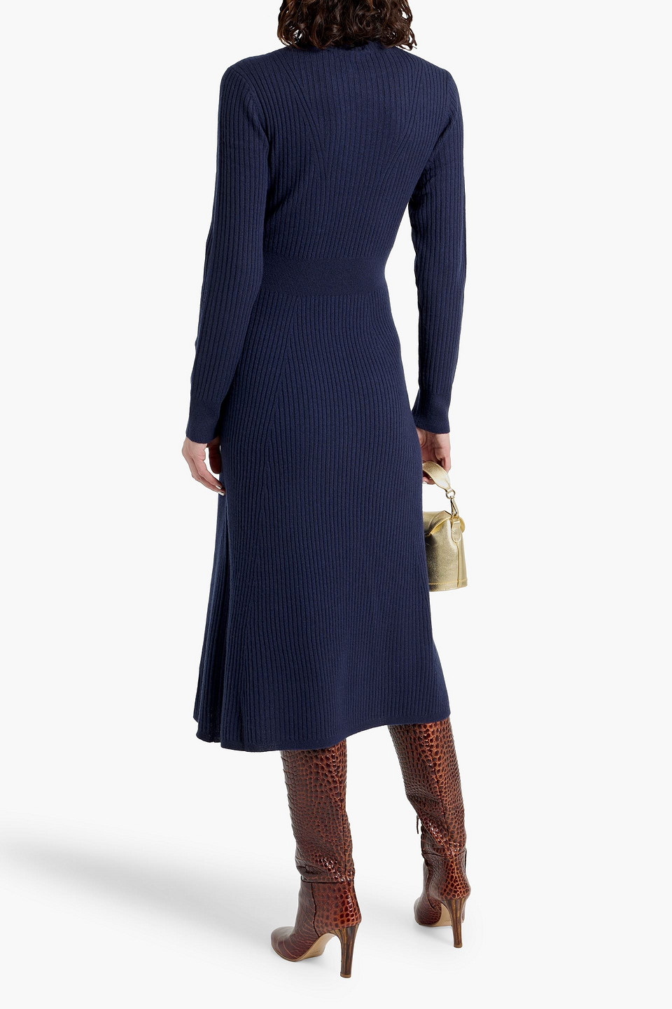 Derek Lam 10 Crosby Diana Ribbed Wool Turtleneck Midi Dress In Blue