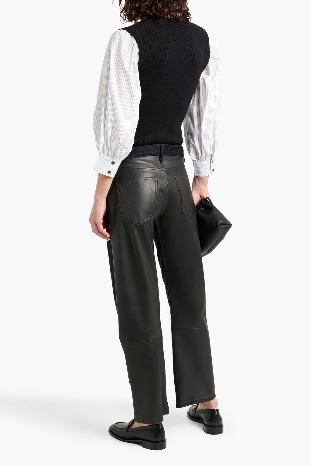 DEREK LAM 10 CROSBY Tirza poplin-paneled striped ribbed wool-blend top