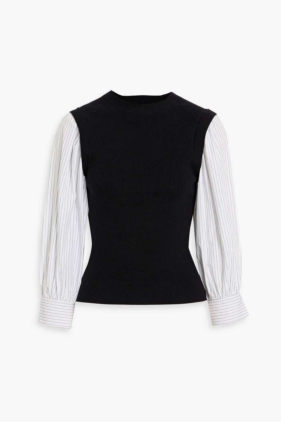 Derek Lam 10 Crosby Tirza Poplin-paneled Striped Ribbed Wool-blend Top In Black
