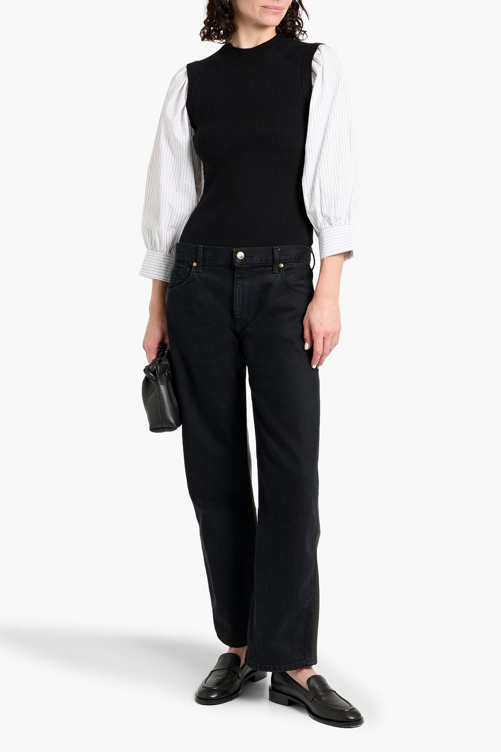 DEREK LAM 10 CROSBY Tirza poplin-paneled striped ribbed wool-blend top