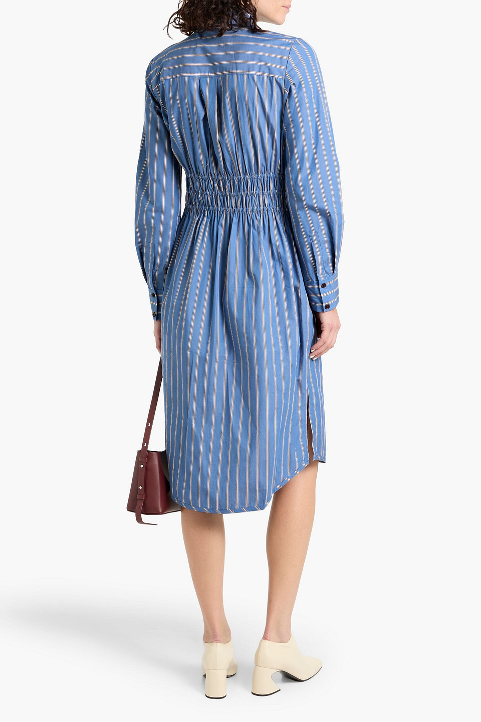 Derek Lam 10 Crosby Veronica Belted Striped Cotton-poplin Midi Shirt Dress In Blue