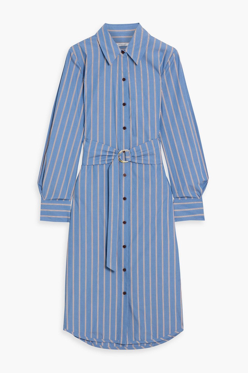 Derek Lam 10 Crosby Veronica Belted Striped Cotton-poplin Midi Shirt Dress In Blue