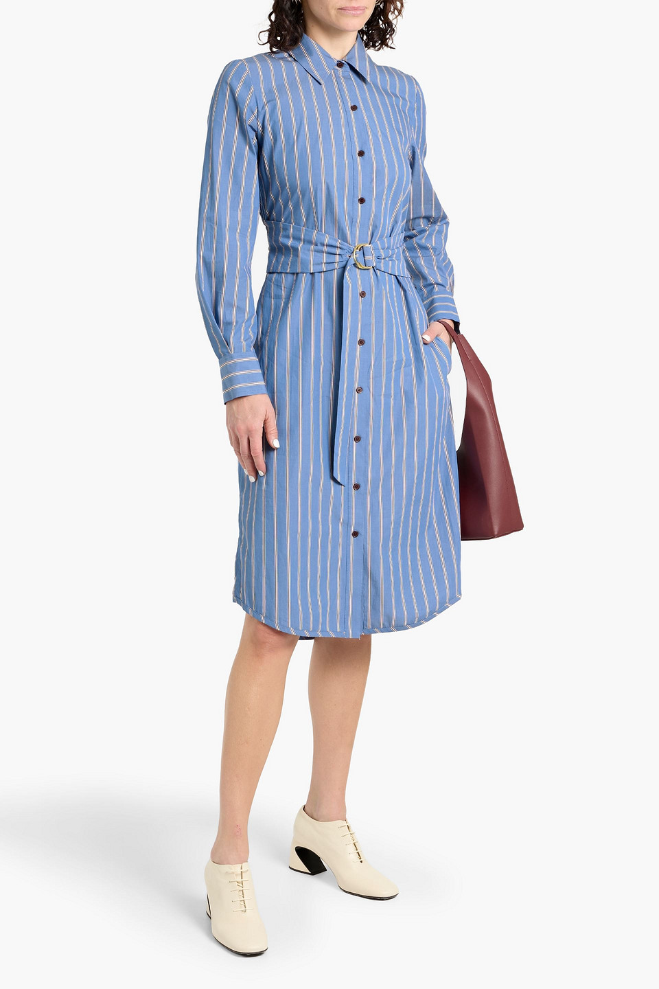 Derek Lam 10 Crosby Veronica Belted Striped Cotton-poplin Midi Shirt Dress In Blue